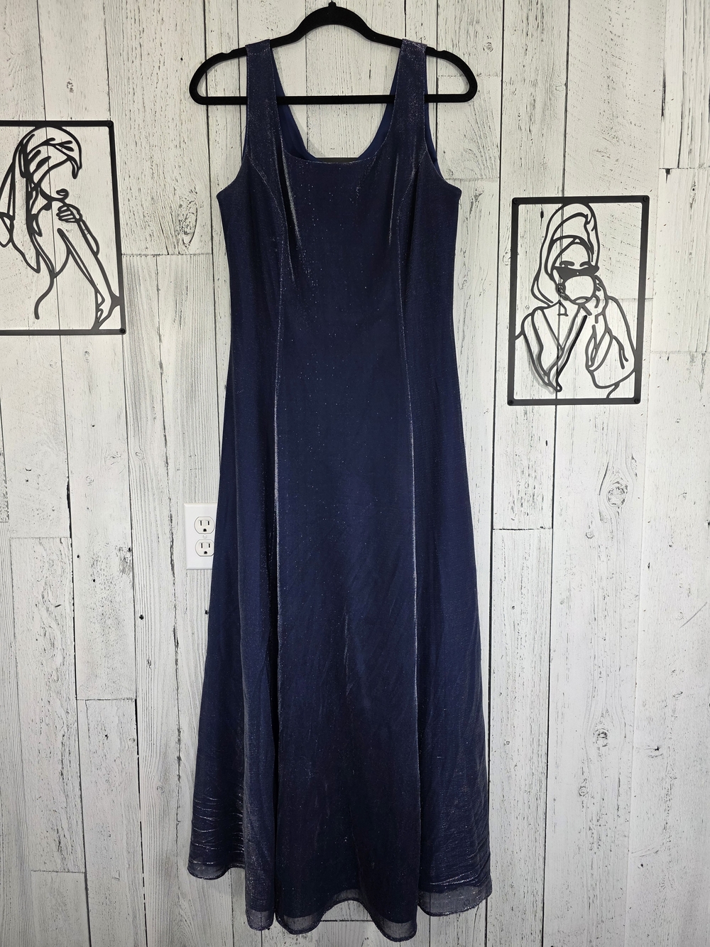 Navy Blue Shimmer Formal Maxi Gown Small Wedding Guest Holiday Event Party